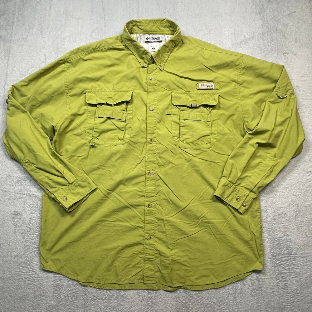 Columbia PFG Fishing Shirt Mens XL Lime Green Long Sleeve Vented‎